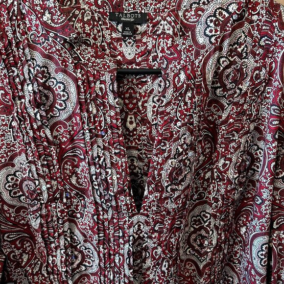 Talbots Pull Over Pintuck Paisley Print with Sequins Blouse XL - Picture 6 of 11
